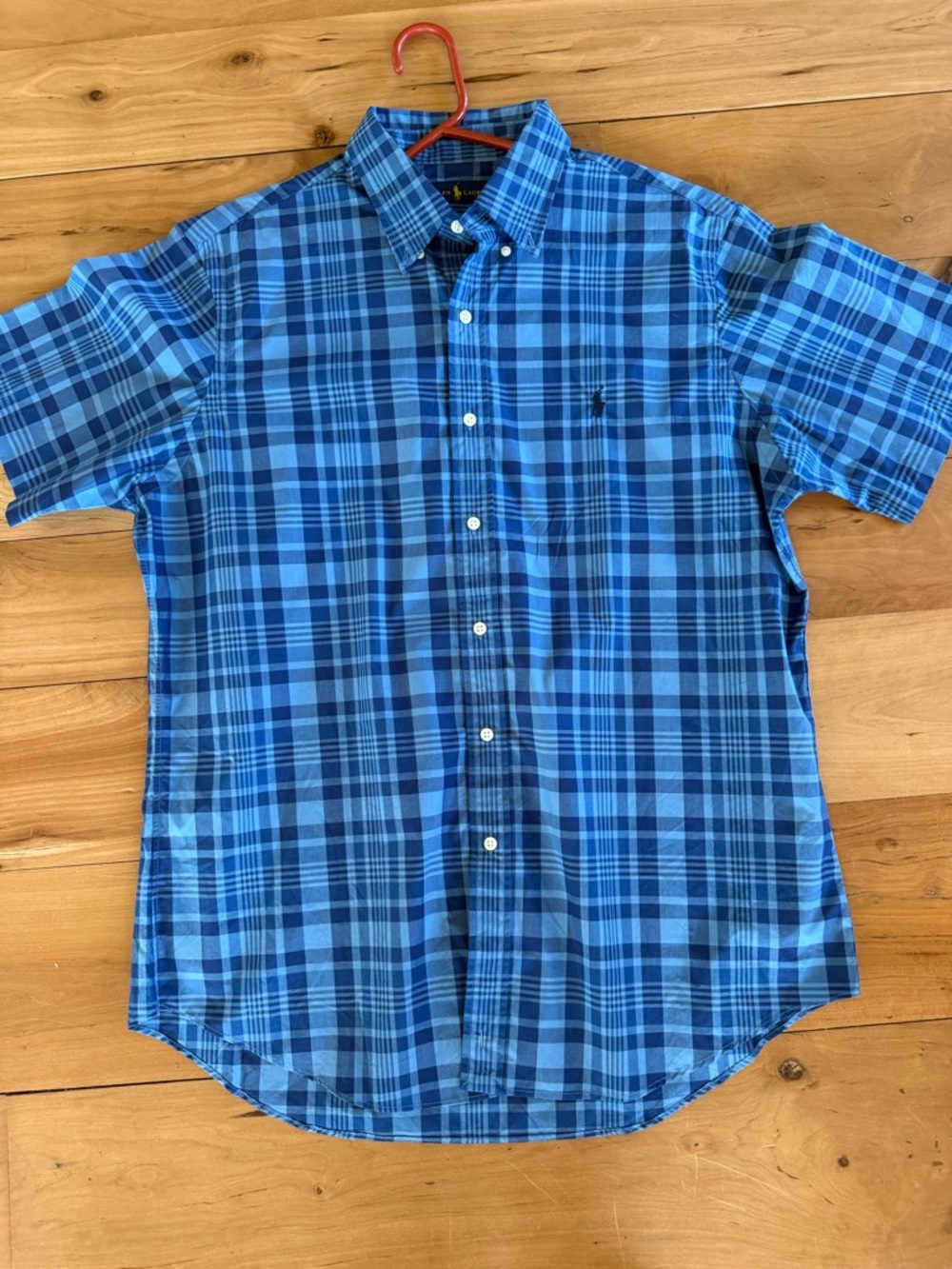 Ralph Lauren Men's Plaid Cotton Shirt Short Sleeve Button-Down Blue Navy Size L
